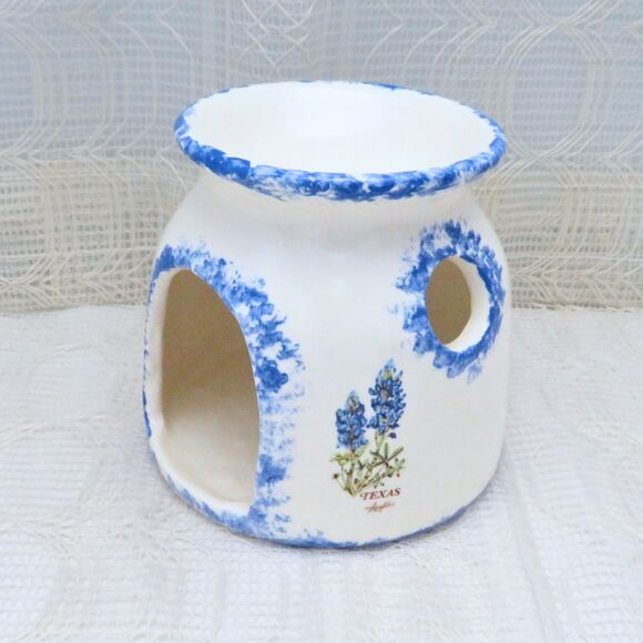 Handmade Ceramic Wax Melter with Bluebonnets, Floral Potpourri Burner - Picture 1 of 7